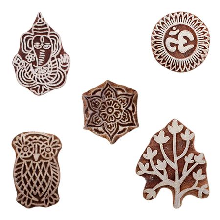 Set of 5 Piece New Mix Wooden Printing Blocks
